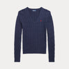CABLE-KNIT COTTON V-NECK SWEATER