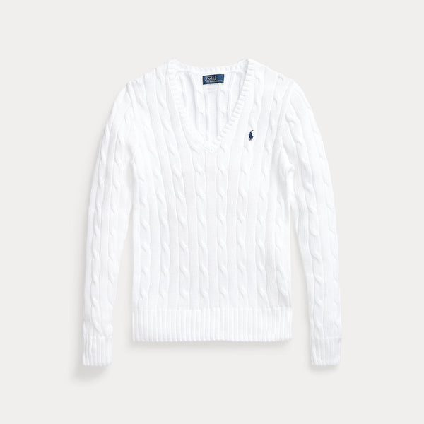 CABLE-KNIT COTTON V-NECK SWEATER
