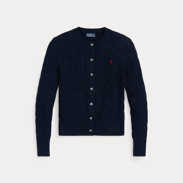 CABLE-KNIT COTTON CREWNECK CARDIGAN