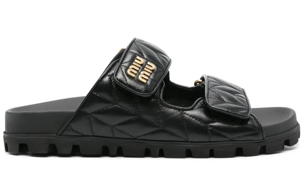 Miu Miu Matelassé Nappa Leather Slides "Black" 