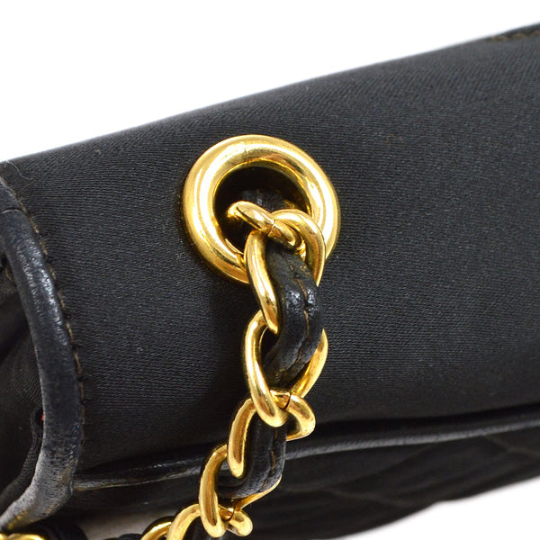 CHANEL 1989-1991 Black Satin Quilted Shoulder Bag