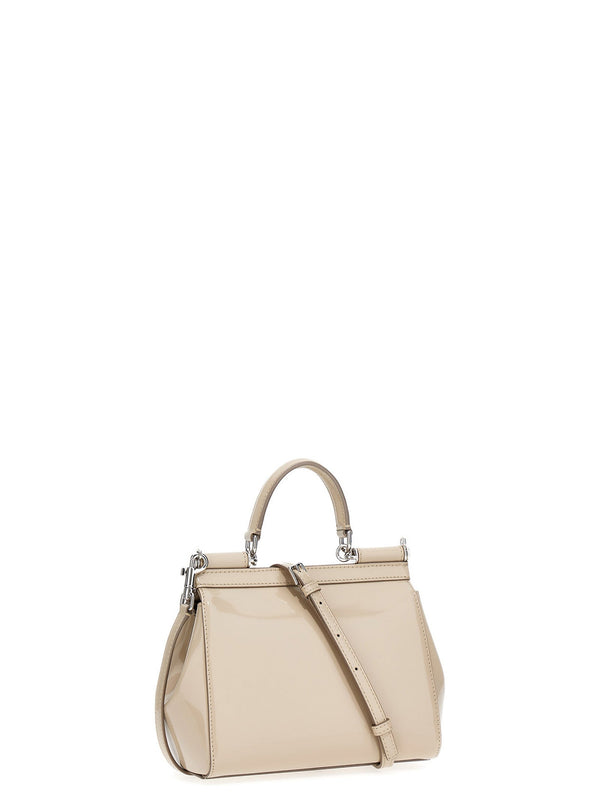 Logo Leather Handbag Borse A Mano Beige