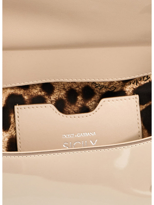 Logo Leather Handbag Borse A Mano Beige