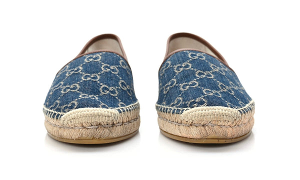 GUCCI Denim GG Monogram Espadrilles 40 Blue Tea Cuir