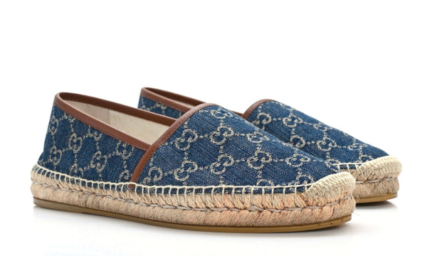 GUCCI Denim GG Monogram Espadrilles 40 Blue Tea Cuir