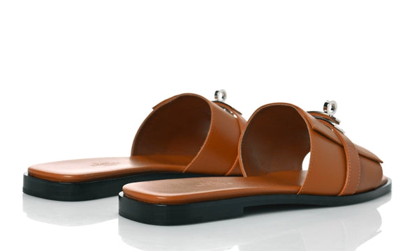 HERMES Calfskin Giulia Sandals Naturel 'Brown' 