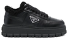 Prada Shearling-trim Flatform Sneakers "Black" 