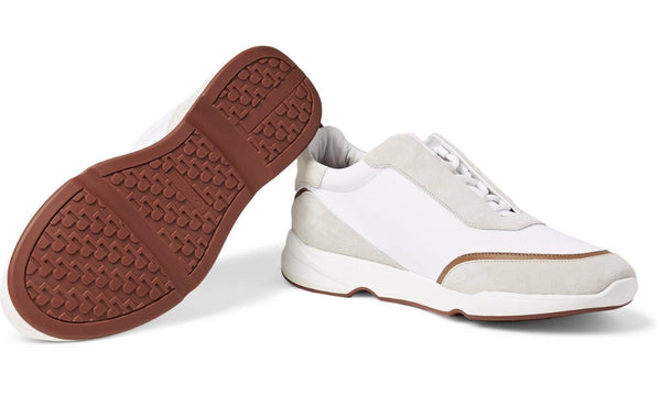 LORO PIANA Modular Walk Aqua Light Leather-trimmed Shell And Suede Sneakers In White