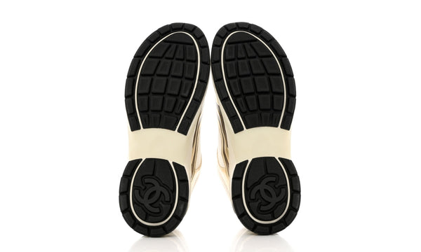 Chanel Fabric & Laminated White, Gold & Silver Low Top Sneakers