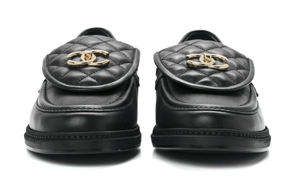 CHANEL Lambskin Quilted CC Turnlock Loafers Black