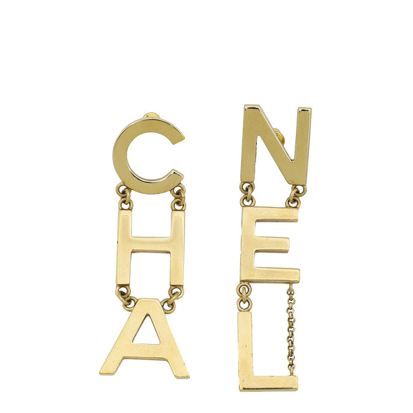 Chanel Gold "CHA"/"NEL" Letter Drop Earrings