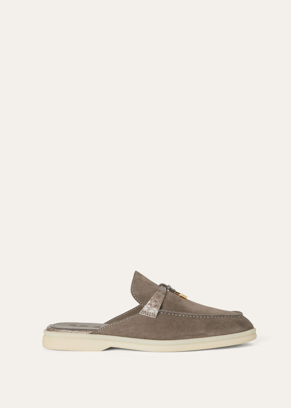 Babouche Charms Walk Loafers in Grey Suede for Women