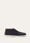 Navy Blue Suede Open Walk Ankle Boots
