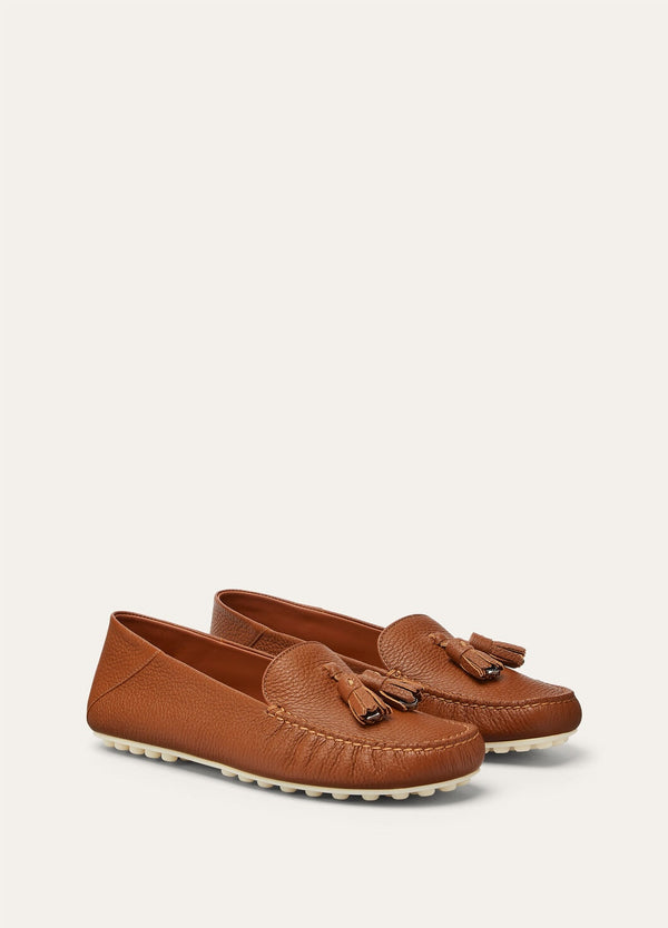 Women's Brown Leather Dot Sole Walk Loafers