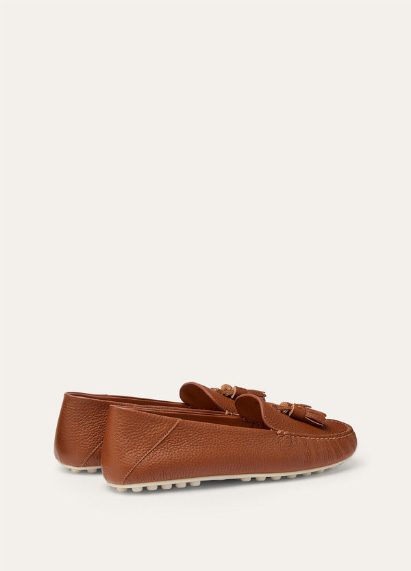 Women's Brown Leather Dot Sole Walk Loafers
