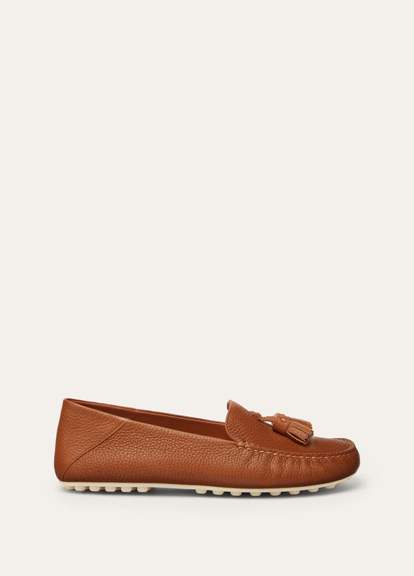 Women's Brown Leather Dot Sole Walk Loafers