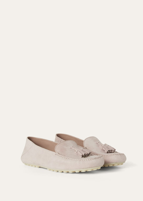 Women's Pink Suede Dot Sole Walk Loafers