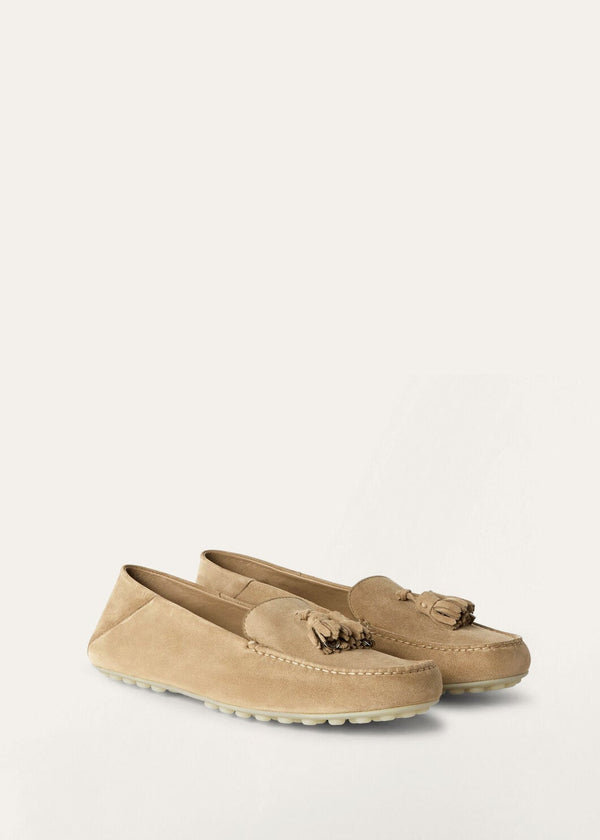 Women's Beige Suede Dot Sole Walk Loafers