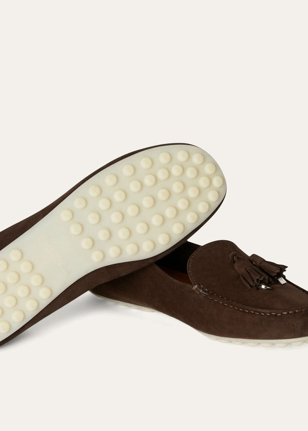 Women's Chocolate Suede Dot Sole Walk Loafers