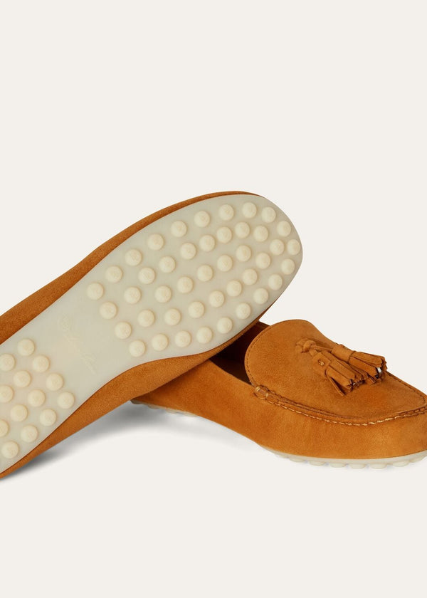 Women's Orange Suede Dot Sole Walk Loafers