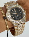 Nautilus Chronograph Rose Gold ICED OUT FULL SET