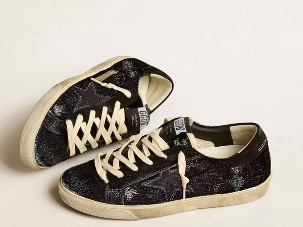 Men's Super-Star in black velvet and suede with black suede star "LAST PIECES"