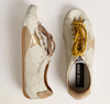 True-Star Women's white nappa leather shoe with gold star and beige suede heel tab