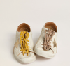 True-Star Women's white nappa leather shoe with gold star and beige suede heel tab