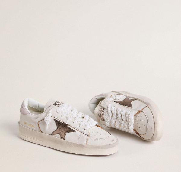 Stardan in nappa with silver laminated leather star and pink suede heel tab