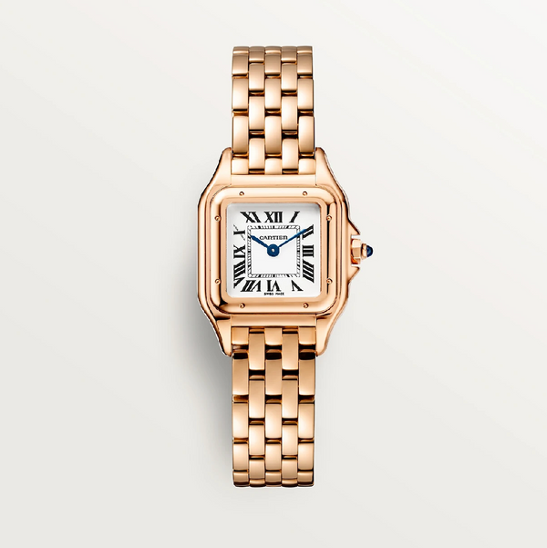 Cartier PanthÃ¨re de Cartier SM â€“ 750 Rose Gold, Silver Dial & Sapphire Cabochon
