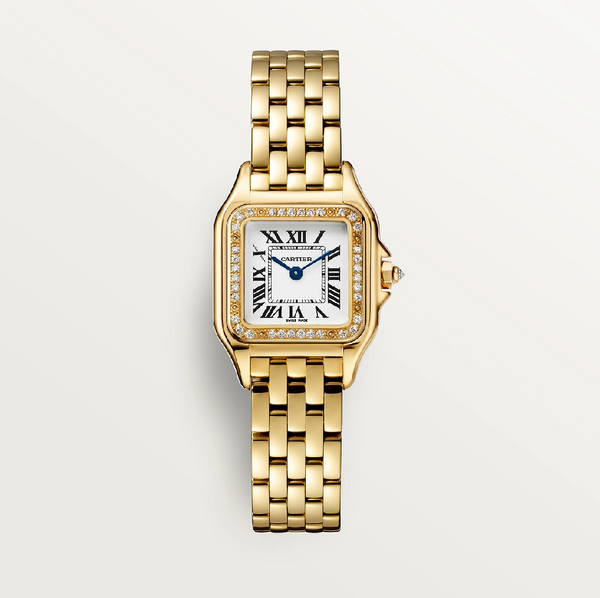 Cartier PanthÃ¨re de Cartier SM â€“ 750 Yellow Gold, Diamond Bezel & Silver Dial