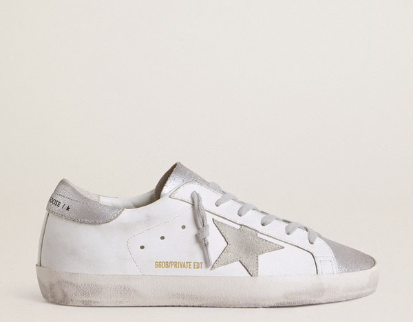 Women's Super-Star with gray suede star and silver glitter inserts