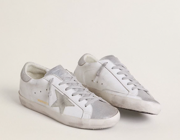 Women's Super-Star with gray suede star and silver glitter inserts