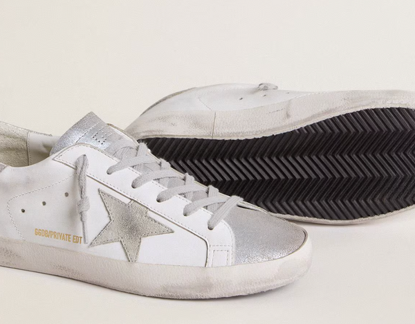 Women's Super-Star with gray suede star and silver glitter inserts