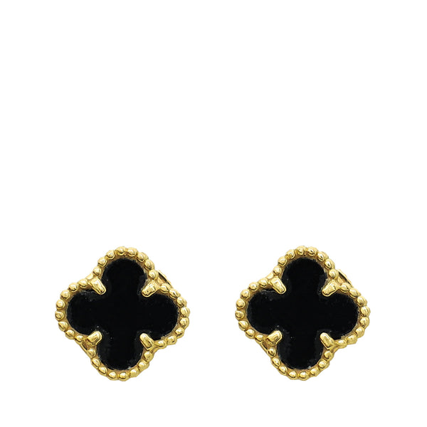 Van Cleef &amp; Arpels 18K Yellow Gold Onyx Sweet Alhambra Stud Earrings