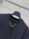LV 25 Chain Round Neck T-shirt Black White Cotton