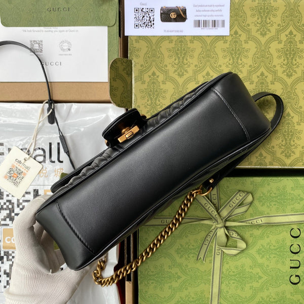 GG MARMONT MEDIUM METELASSE' BLACK SHOULDER BAG