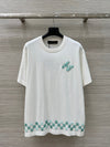 LV 25 Plaid Beading Embroidered Letters CasualT-Shirt White Beige Cotton