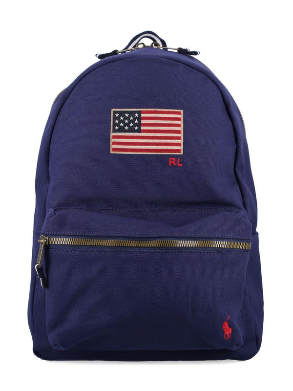 Zaino American per bambini Polo Ralph Lauren Kids blu con ricamo con logo frontale