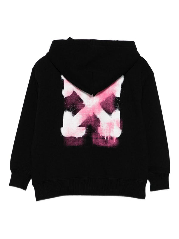 Felpa per bambina Off-White Kids nera con cappuccio stampa con logo effetto vernice spray