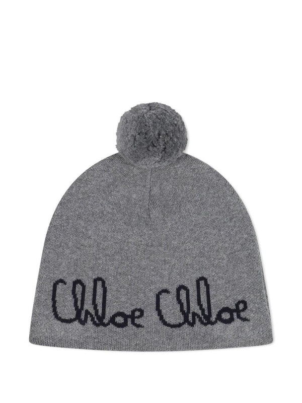 Berretto per bambina Chloé Kids grigio con ricamo con logo