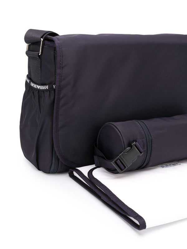 Borsa fasciatoio per neonati Emporio Armani Kids blu con logo argento