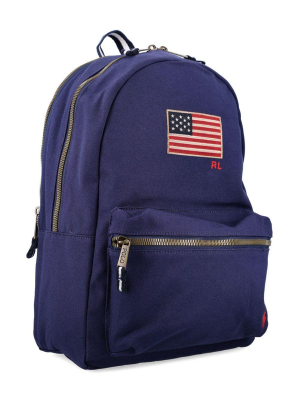 Zaino American per bambini Polo Ralph Lauren Kids blu con ricamo con logo frontale