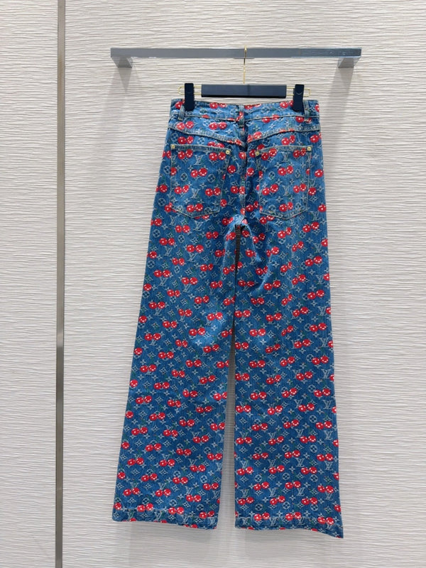 LV 25 Cherry Denim Pants Blue Cotton