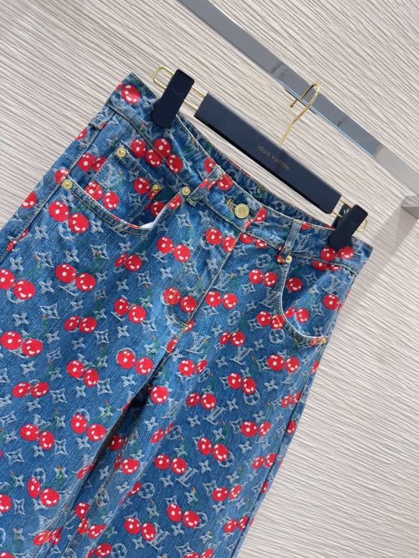 LV 25 Cherry Denim Pants Blue Cotton