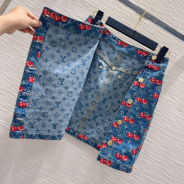 LV 25 Cherry Denim SkirtBlue Cotton