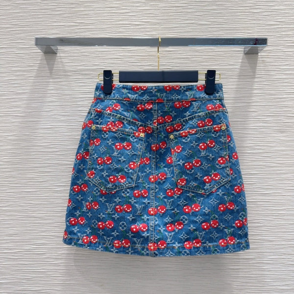 LV 25 Cherry Denim SkirtBlue Cotton
