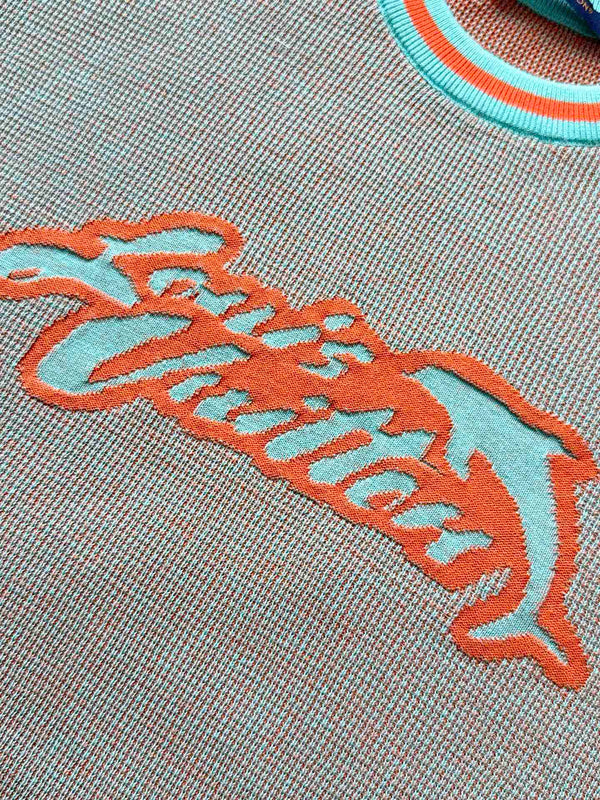 LV 25Dolphin Jacquard Short SleeveShirt Blue Sweater Knit