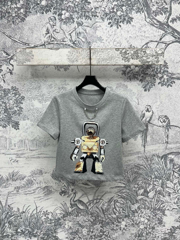 LV 25 RobotOn The Chest T-Shirt Grey Cotton
