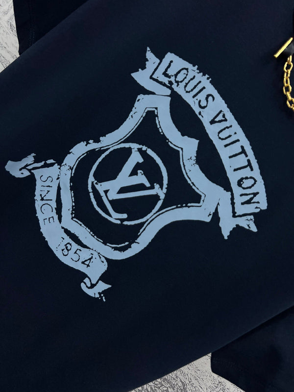 LV 25 Metal Zipper Decoration On The Left Shoulder T- Shirt Black Cotton